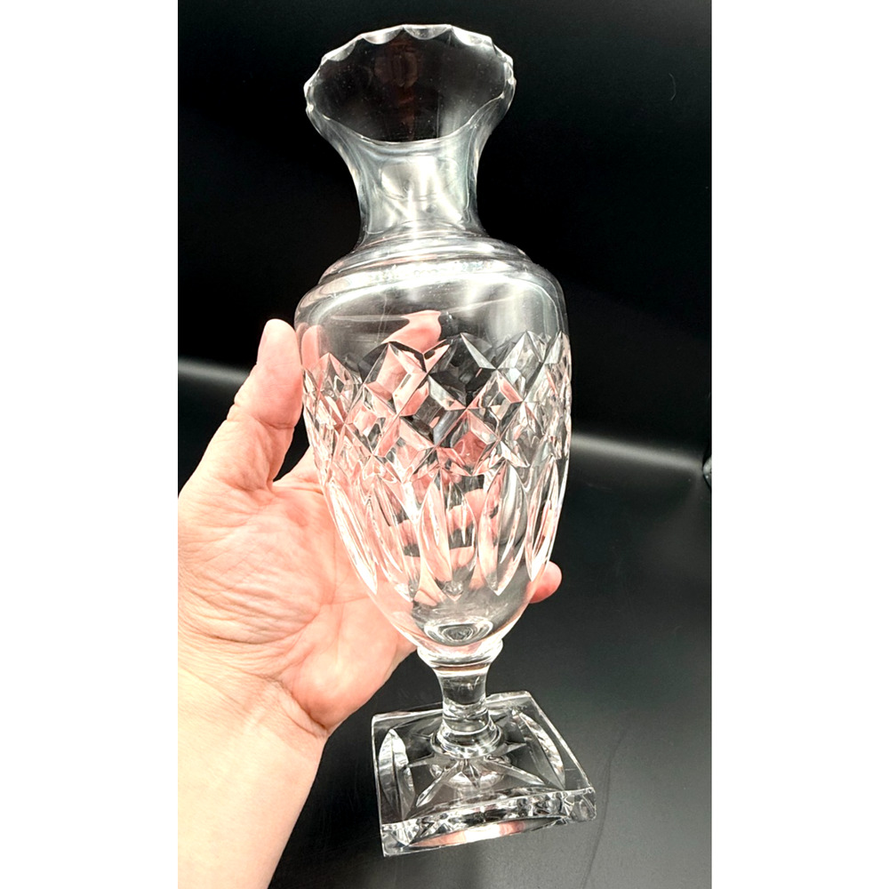 Vintage Sèvres France 10" Crystal Baluster Vase Urn Diamond Cut Pedestal Base - Picture 5 of 10